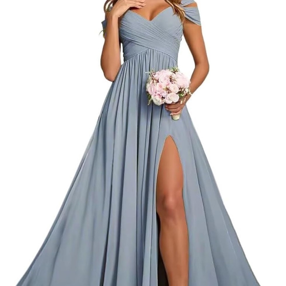 Elegant Blue Off-Shoulder Evening Gown